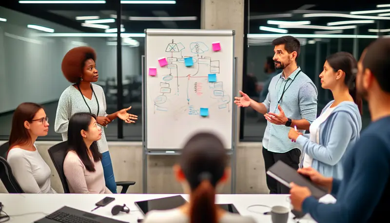 Agile team collaborating on software development